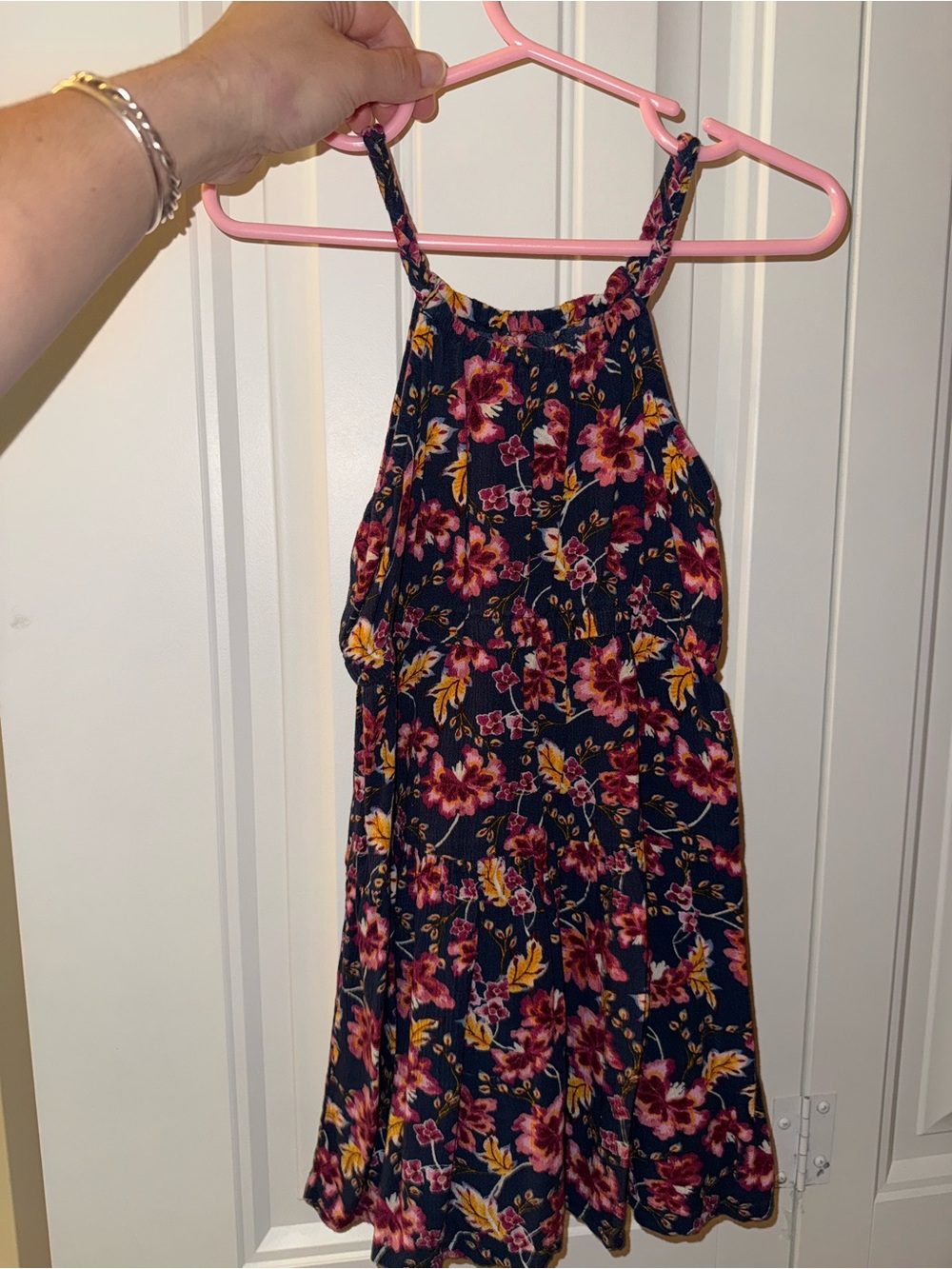 Girls Navy Floral Halter Dress